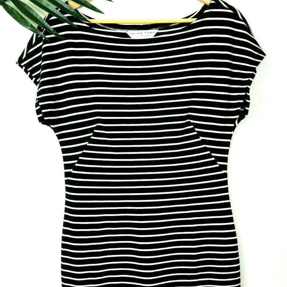 Trina Turk Cap Sleeve Striped Bodycon Knit Dress